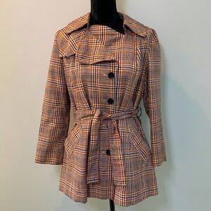 Vintage Plaid Belted Women's Nancy Drew Sherlock Trench Coat Small READ